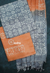 Grey - 3 piece batik semi tussar salwar suit