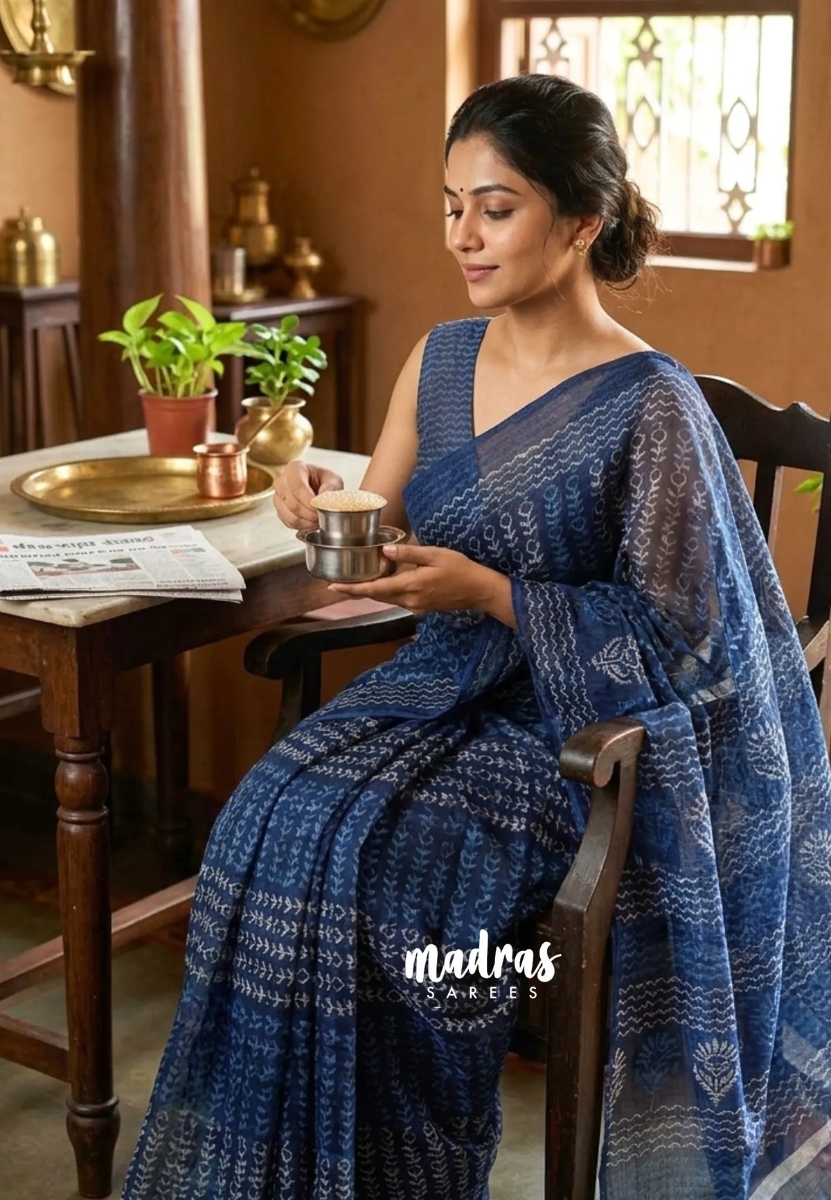 Indigo Blue -  Shalini Fancy Kota Cotton with Prints - Best for Office Wear