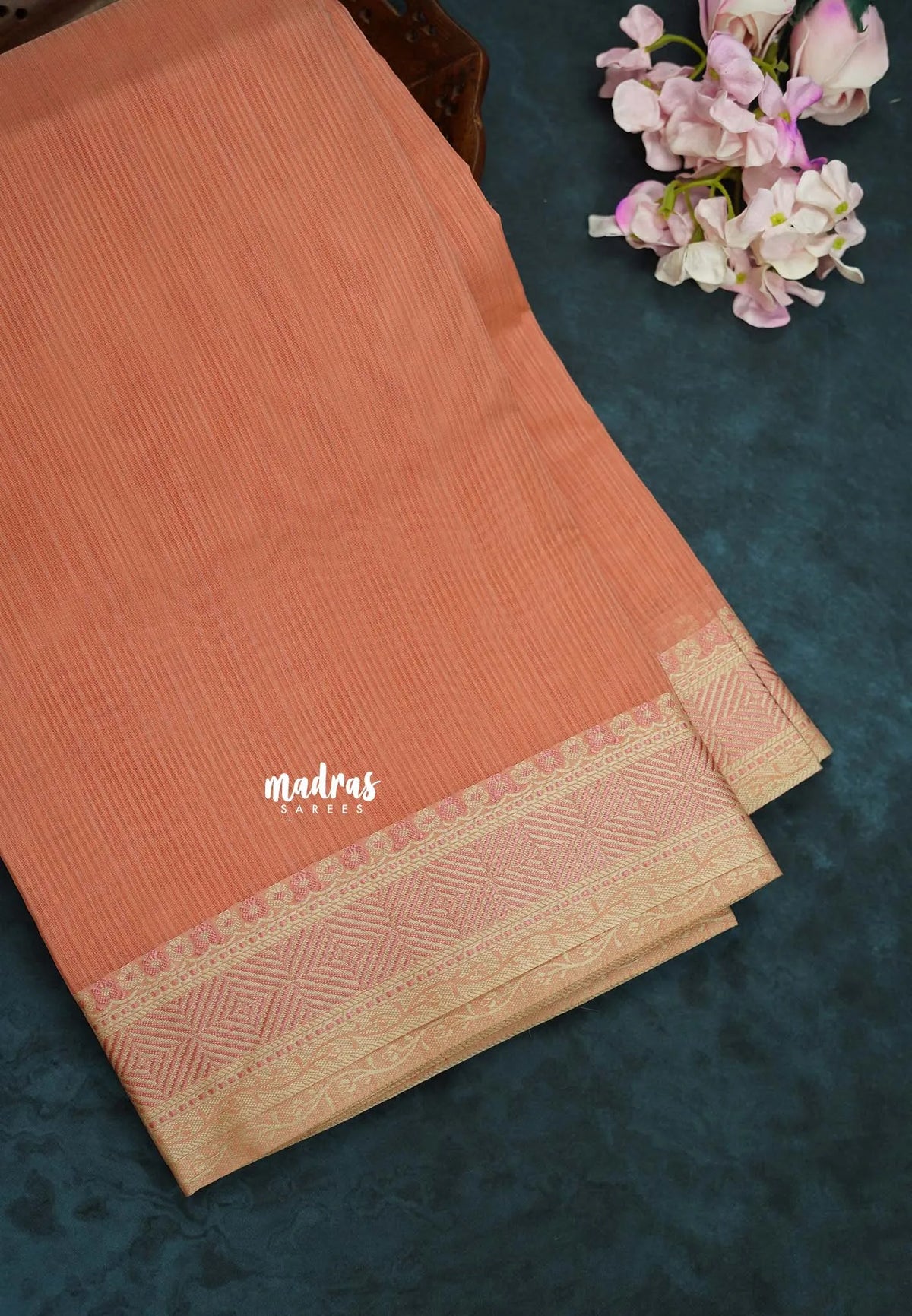 Peach Orange - Shalini Plain Kota Silk Saree with Thread Weaving Border - Perfect for Office Wear