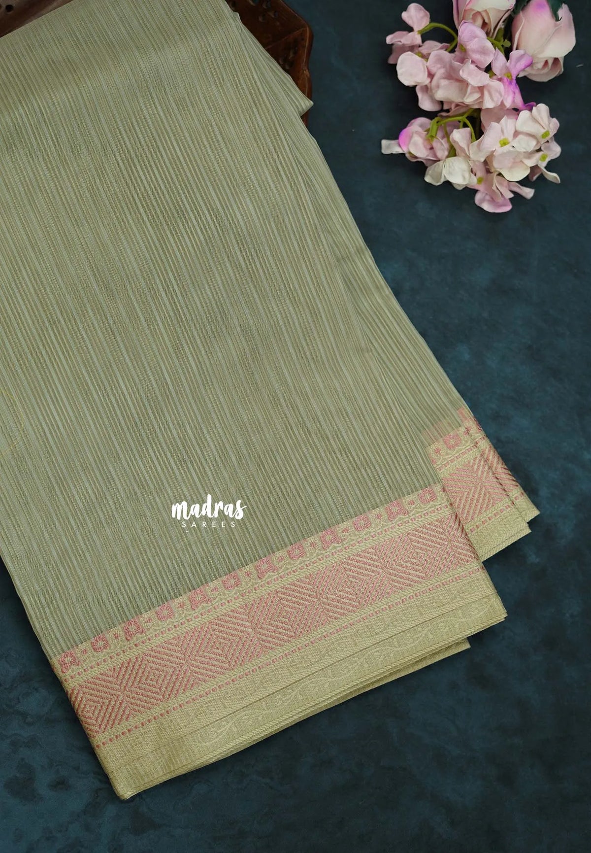Olive Grey - Shalini Plain Kota Silk Saree with Thread Weaving Border - Perfect for Office Wear