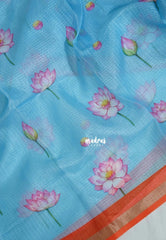 Sky Blue - Shalini Premium Kota Silk with Divine Lotus Prints - Best for Pooja Functions | Casual Wear