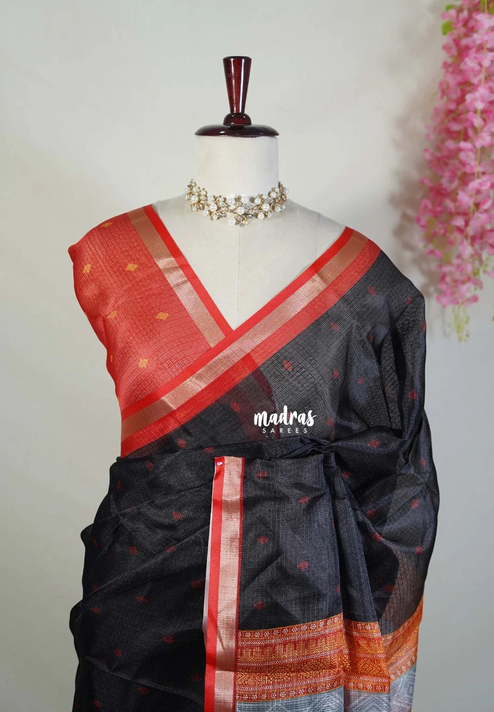 Jet Black - Shalini Premium Kota Silk with Buttas Prints - Best for Pooja Functions | Casual Wear