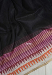 Nightfall Black - Shalini Premium Kota Silk Saree Plain with Multiline Border- Best for Office Wear | Casual Wear
