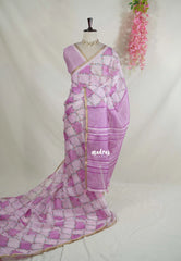 Lilac Pink - Shalini Premium Kota Silk with Flower Prints Checks Pattern - Best for Office Wear | Casual Wear