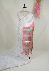 Pearl White - Shalini Premium Kota Silk Saree with Rainbow Checks Pallu - Best for Office Wear | Casual Wear