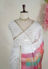 Pearl White - Shalini Premium Kota Silk Saree with Rainbow Checks Pallu - Best for Office Wear | Casual Wear