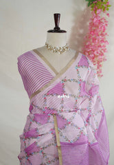 Lilac Pink - Shalini Premium Kota Silk with Flower Prints Checks Pattern - Best for Office Wear | Casual Wear