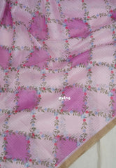 Lilac Pink - Shalini Premium Kota Silk with Flower Prints Checks Pattern - Best for Office Wear | Casual Wear