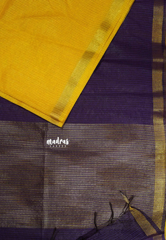 Mango yellow with Purple - Shalini Premium kota silk with small border contrast pallu and blouse