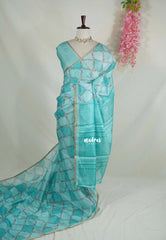 Soft Turquoise - Shalini Premium Kota Silk with Flower Prints Checks Pattern - Best for Office Wear | Casual Wear