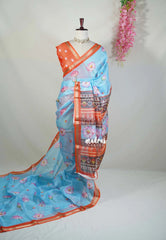 Sky Blue - Shalini Premium Kota Silk with Divine Lotus Prints - Best for Pooja Functions | Casual Wear
