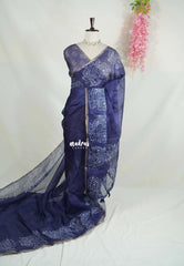 Midnight Blue - Shalini Premium Kota Silk Saree with Peacock Printed Border - Best for Office Wear | Casual Wear