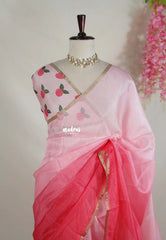 Rose Blush - Shalini Premium Kota Silk Gradient Saree with Flower Printed Blouse - Best for Office Wear | Casual Wear
