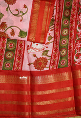 Shalini Pichwai Printed kota semi silk saree with multi border Baby pink