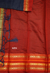 Shalini Plain kota semi silk saree with multicolor border Deep Blue