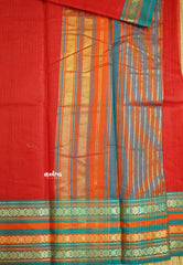 Shalini Plain kota semi silk saree with multicolor border Pinkish Red