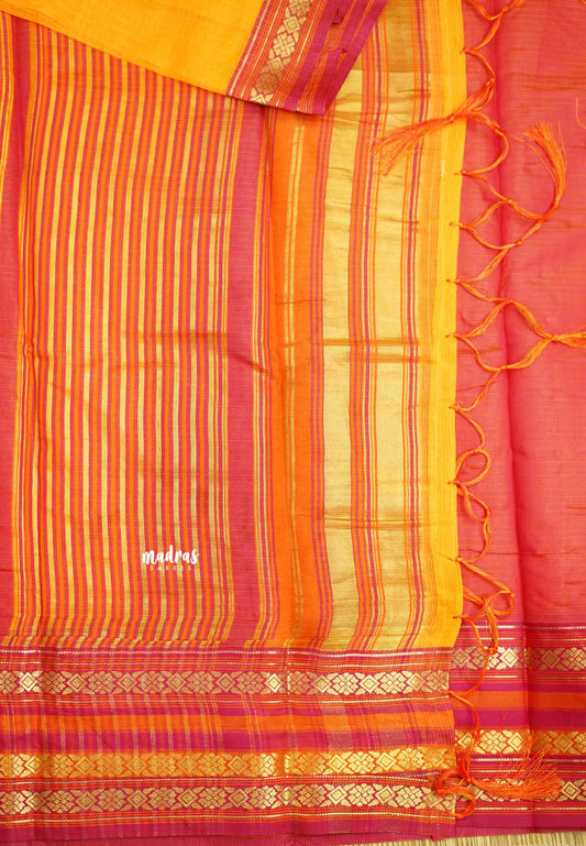 Shalini Plain kota semi silk saree with multicolor border Orange yellow