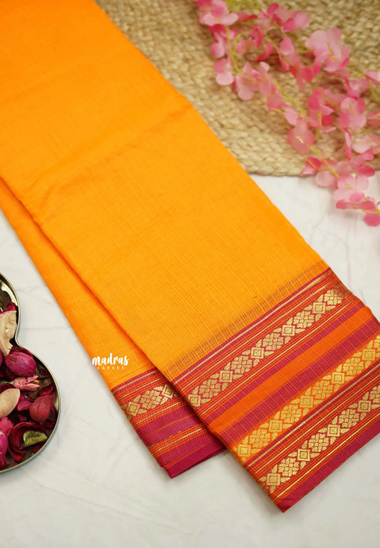 Shalini Plain kota semi silk saree with multicolor border Orange yellow