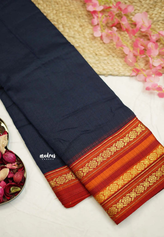 Shalini Plain kota semi silk saree with multicolor border Deep Blue