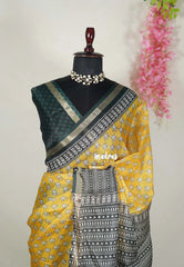 Mustard Yellow - Shalini Premium Kota Silk with Flower Prints - Best for Office Wear | Casual Wear