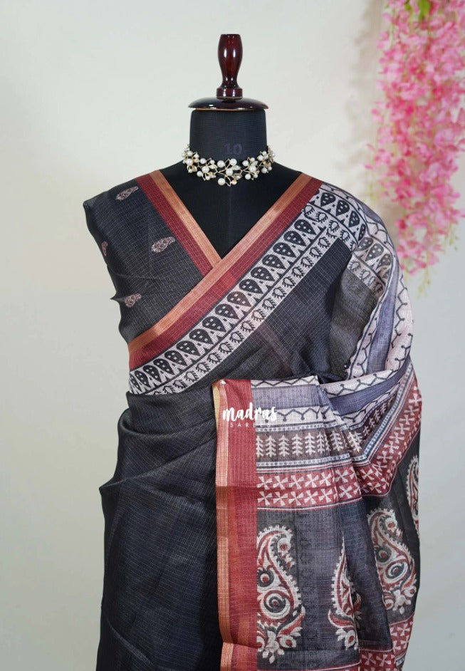 Ebony Black - Shalini Premium Kota Silk with Big Border - Best for Small Functions