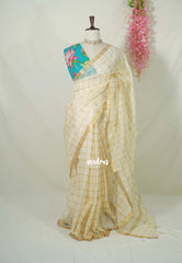 Ivory White - Shalini Premium Kota Silk Checks with Double Blouse Combo - Best for Small Functions