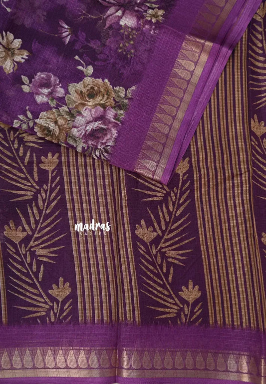 Lavender Purple -  Shalini Kota Silk with Floral prints with Small Border
