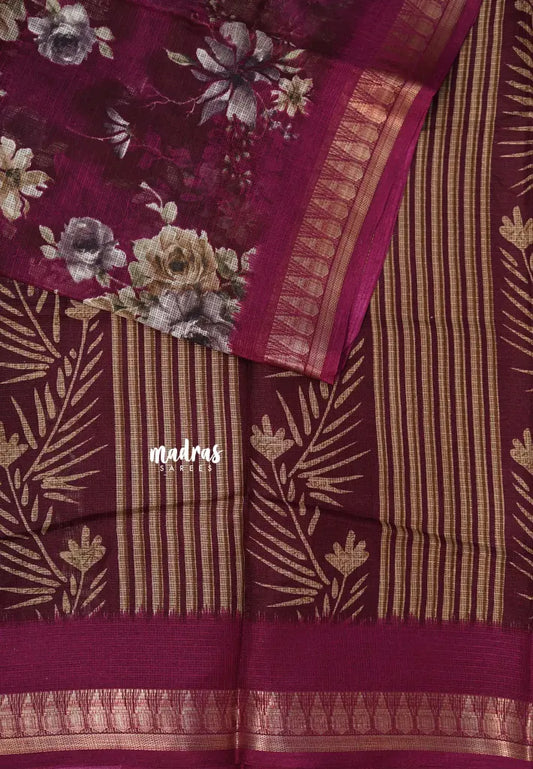 Winered - Shalini Kota Silk with Floral prints with Small Border