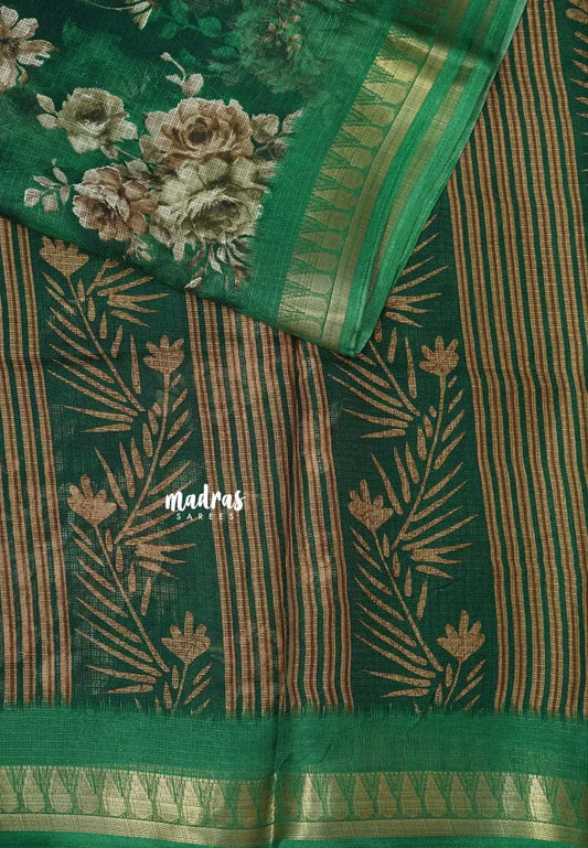 Dark Green -  Shalini Kota Silk with Floral prints with Small Border