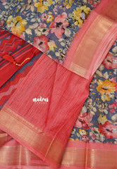 Bluish Grey with Peach -  Shalini Kota Silk with Floral prints with Small Border