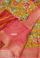 Orangish Yellow with Peach -  Shalini Kota Silk with Floral prints with Small Border