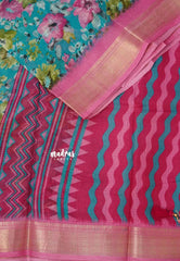 Blue with Pink -  Shalini Kota Silk with Floral prints with Small Border