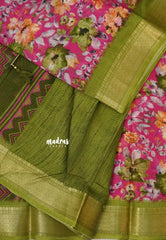 Rose pink with Green -  Shalini Kota Silk with Floral prints with Small Border