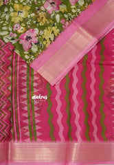 Green with Pink -  Shalini Kota Silk with Floral prints with Small Border