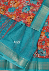 Dark Peach with Blue -  Shalini Kota Silk with Floral prints with Small Border