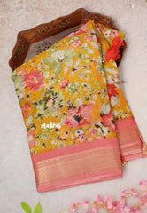Orangish Yellow with Peach -  Shalini Kota Silk with Floral prints with Small Border