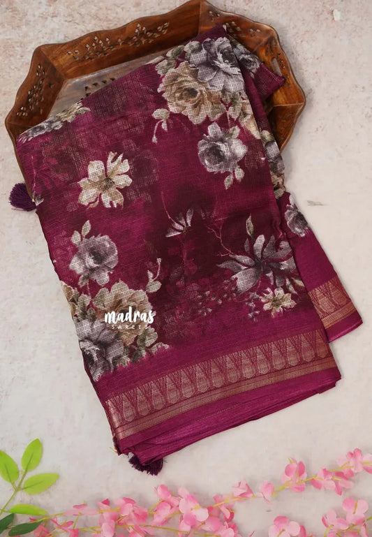 Winered - Shalini Kota Silk with Floral prints with Small Border