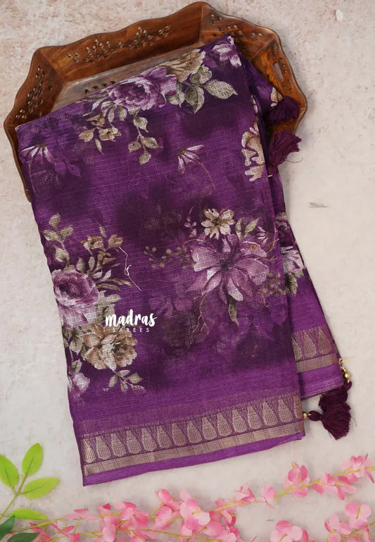Lavender Purple -  Shalini Kota Silk with Floral prints with Small Border