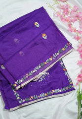 Rich Purple - Premium Kota Silk with Hand Stitched Embroidery - Best for Office Wear | Hightea Party