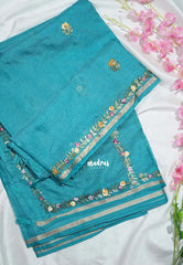 Teal Blue - Premium Kota Silk with Hand Stitched Embroidery - Best for Office Wear | Hightea Party