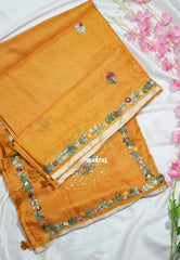 Saffron Yellow - Premium Kota Silk with Hand Stitched Embroidery - Best for Office Wear | Hightea Party