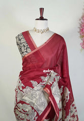 Majestic Maroon - Shalini Premium Kota Silk with Kalahasti Prints - Best for Pooja Functions | Casual Wear