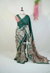 Dark Green - Shalini Premium Kota Silk with Kalahasti Prints - Best for Pooja Functions | Casual Wear