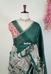 Dark Green - Shalini Premium Kota Silk with Kalahasti Prints - Best for Pooja Functions | Casual Wear