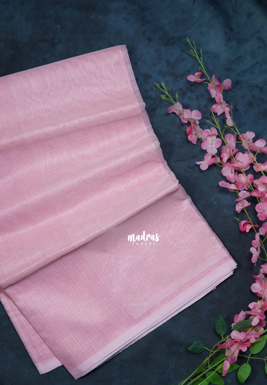 Pastel Pink - Shalini Plain Kota Silk Saree with Checks - Perfect for Office Wear | Casual Wear