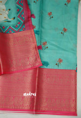 Shalini - Pichwai Printed kota semi silk saree with rich banarasi border - Turquoise blue