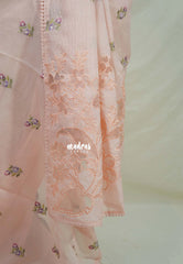 Creamy Blush Peach - Shalini - Premium Super Net Saree with Embroidery Buttas and Applique Work Pallu - Best for Office Wear / Hightea party
