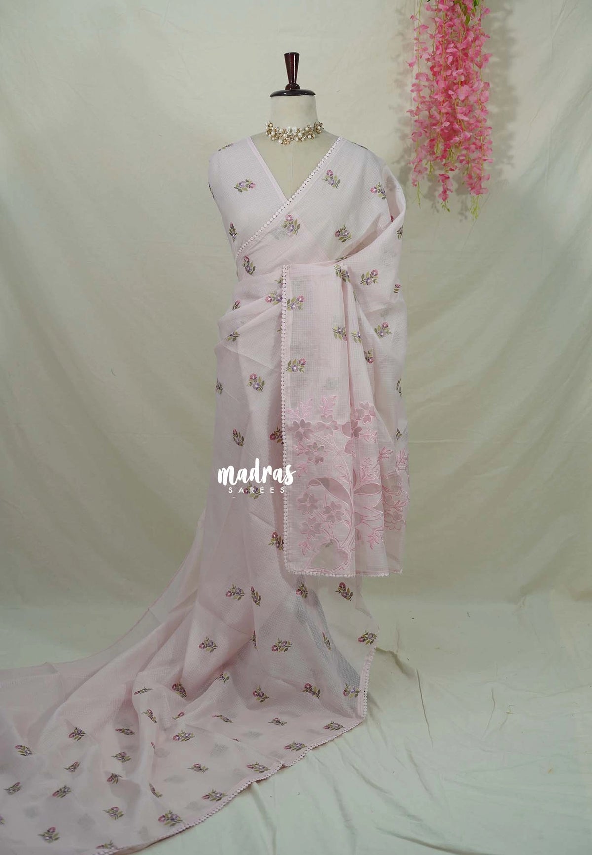Pink Frost - Shalini - Premium Super Net Saree with Embroidery Buttas and Applique Work Pallu - Best for Office Wear / Hightea party