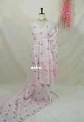 Pink Frost - Shalini - Premium Super Net Saree with Embroidery Buttas and Applique Work Pallu - Best for Office Wear / Hightea party