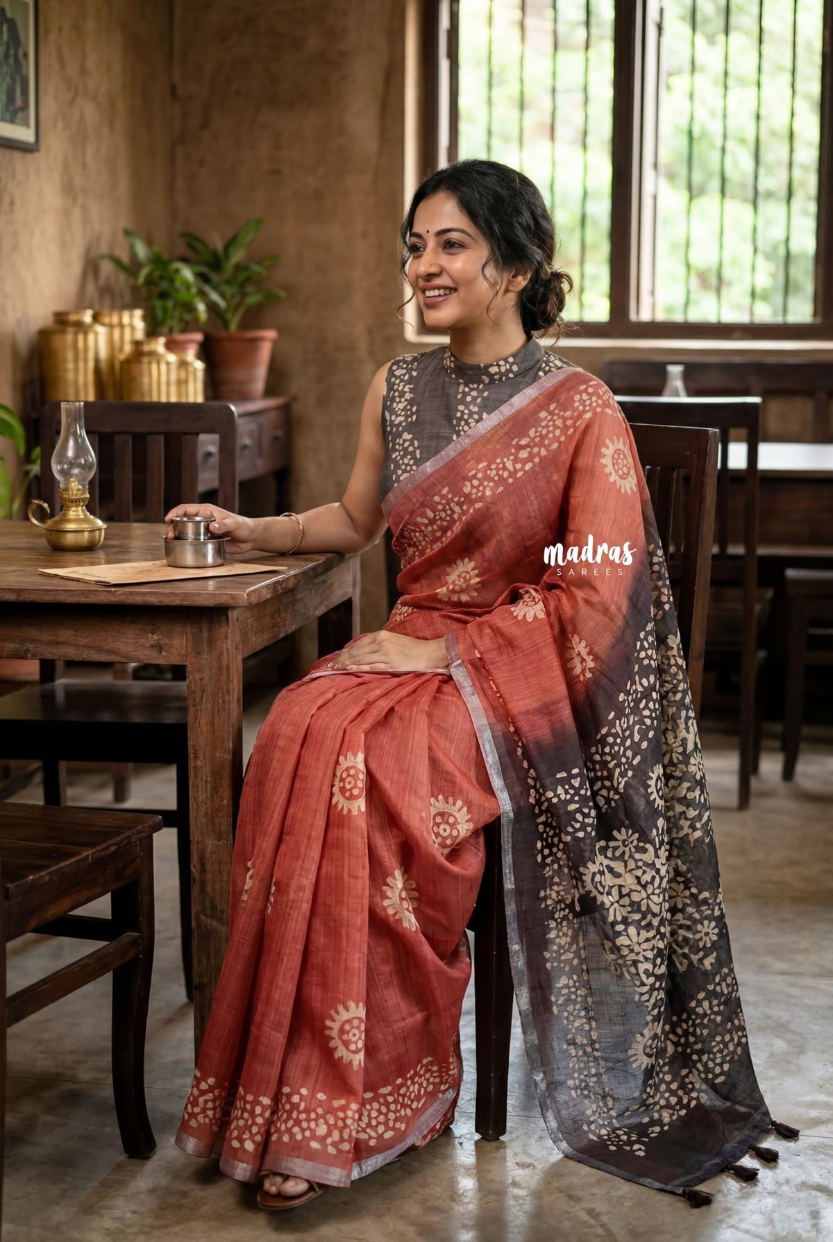 (PRE-BOOKING) Muted Brick Red - Linen Cotton Saree with Contrast Pallu and Blouse - Best for Office Wear | Casual Wear